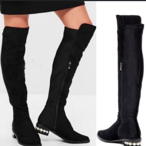 COPY - CATHERINE MALANDRINO black BOOTS PEARL HEEL. 25" shaft height - Picture 2 of 15